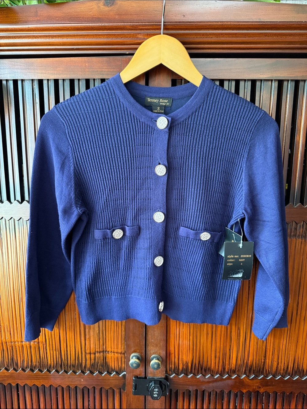 Navy Ribbed Button Cardigan Sweater
